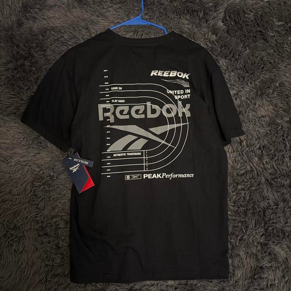 Reebok Black Cotton T-Shirt with White Graphic Size M